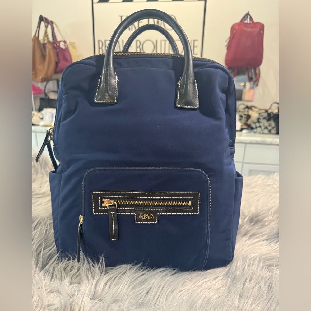 Frances Valentine backpack blue with black leather trim